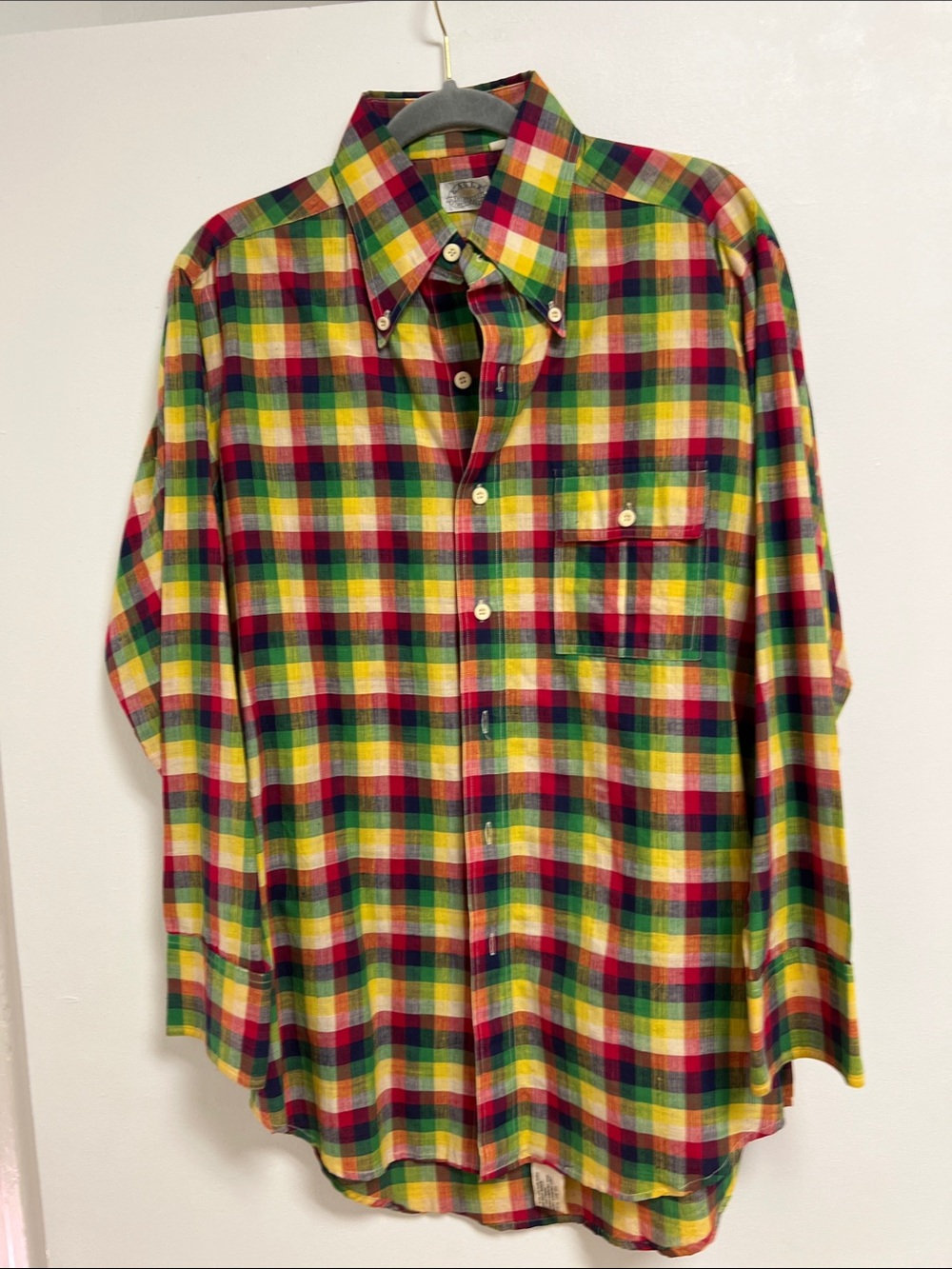 Men's Vintage Eagle Shirtmakers Colorful Plaid Madras CottonButton-Down Shirt M